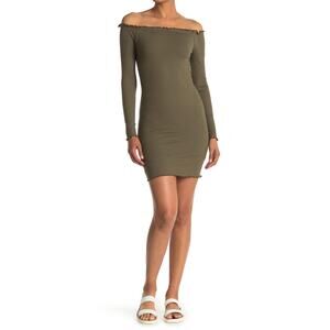 Vero Moda Women's Rib Off-The-Shoulder Bodycon Dress Ivy Green Size X-Small NWT